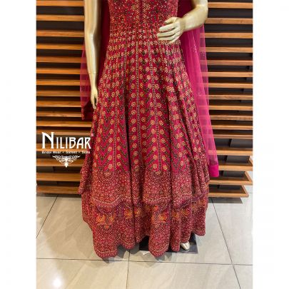 Cherry Pink Crepe and Net Anarkali Suit