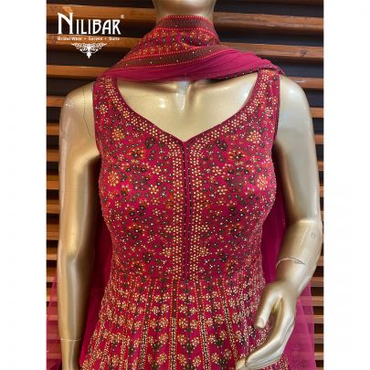 Cherry Pink Crepe and Net Anarkali Suit