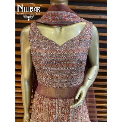 Rosewood Silk and Net Anarkali Suit