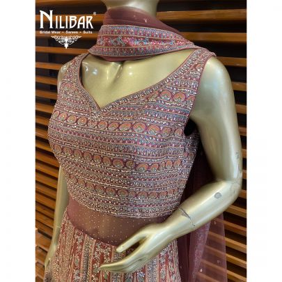 Rosewood Silk and Net Anarkali Suit