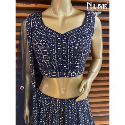 Navy Blue Net Lehenga
