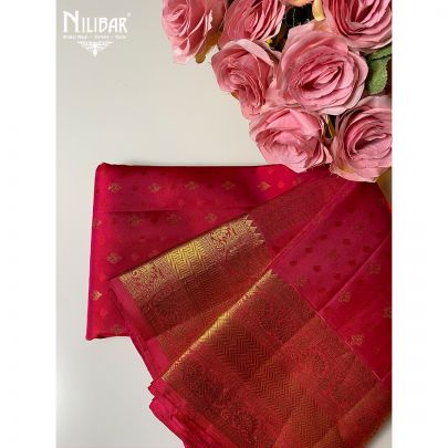 Magenta Pink Silk Kanjivaram Saree.