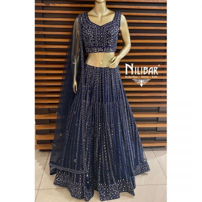 Navy Blue Net Lehenga
