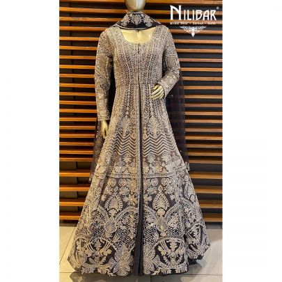 Ombré Grey Net Anarkali Suit