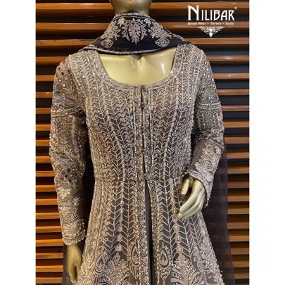 Ombré Grey Net Anarkali Suit