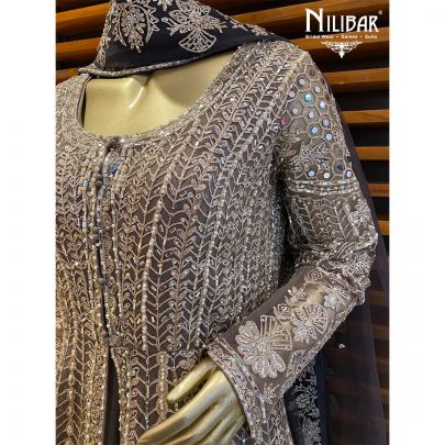 Ombré Grey Net Anarkali Suit