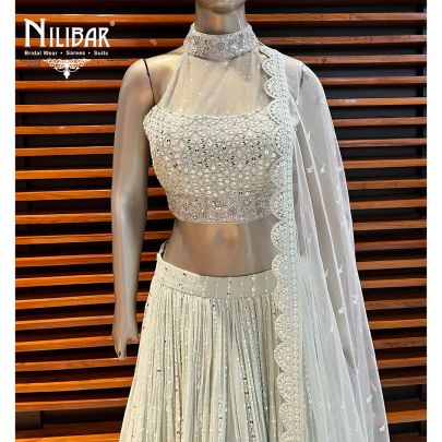 Tea Green Georgette and Net Lehenga