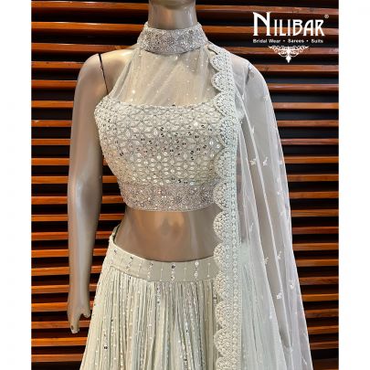 Tea Green Georgette and Net Lehenga
