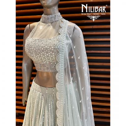 Tea Green Georgette and Net Lehenga