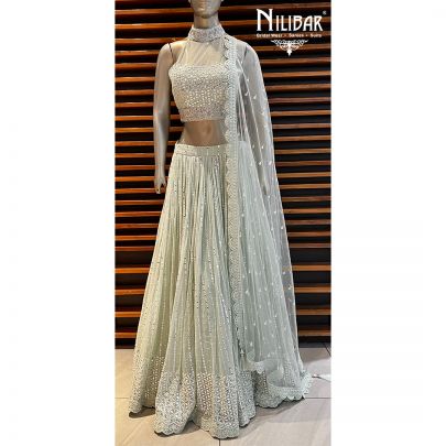 Tea Green Georgette and Net Lehenga