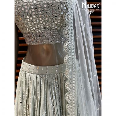 Tea Green Georgette and Net Lehenga
