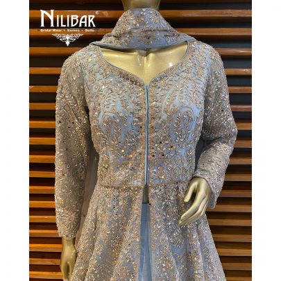 Ice Blue Silk Anarkali Suit