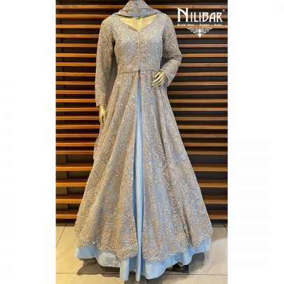 Ice Blue Silk Anarkali Suit