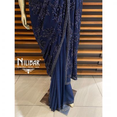 Navy Blue Chinon Saree
