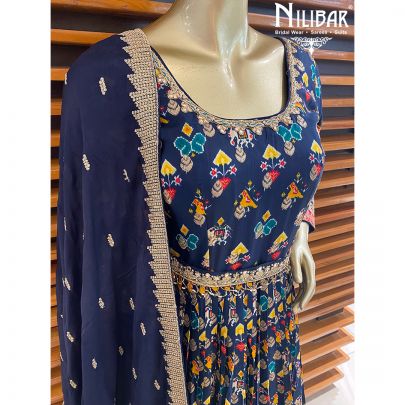 Navy Blue Silk Anarkali Suit