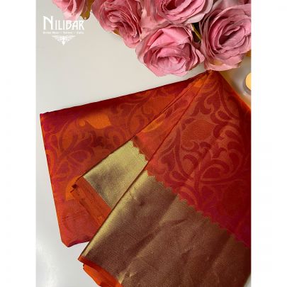 Orange and Golden Silk Kanjivaram Saree