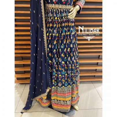 Navy Blue Silk Anarkali Suit