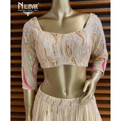 Cotton White Georgette and Net Lehenga