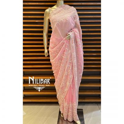 Watermelon Pink Organza Saree
