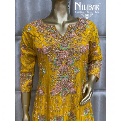 Yellow Silk and Net Sharara Suit