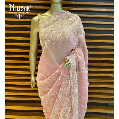 Watermelon Pink Organza Saree
