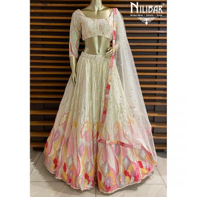 Cotton White Georgette and Net Lehenga