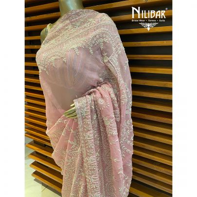 Watermelon Pink Organza Saree