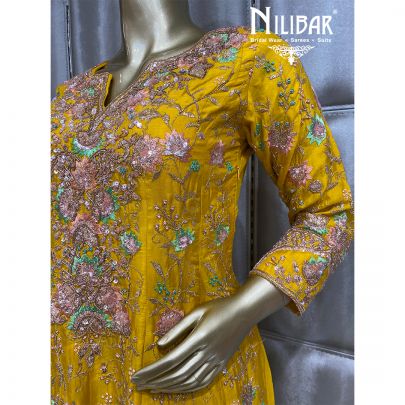 Yellow Silk and Net Sharara Suit