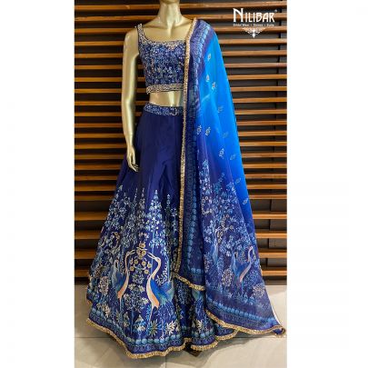 Blue Silk and Soft Organza Lehenga
