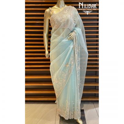 Sky Blue Organza Saree