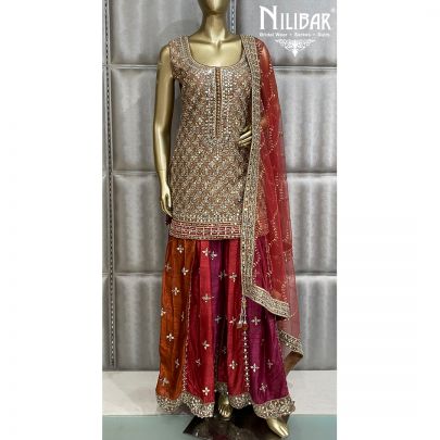 Multicoloured Silk and Net Sharara Suit