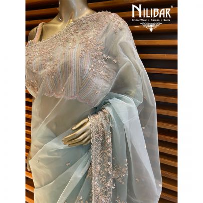 Sky Blue Organza Saree