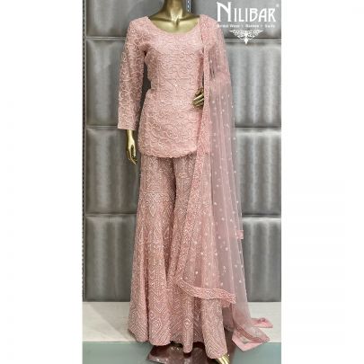 Powder Pink Organza and Net Garara Suit