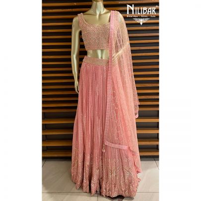 Flamingo Pink Georgette and Net Lehenga
