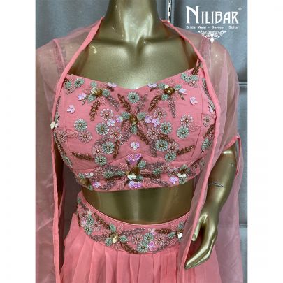 Rouge Pink Georgette and Organza Crop top
