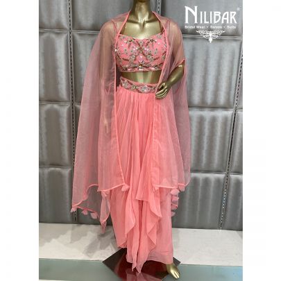 Rouge Pink Georgette and Organza Crop top