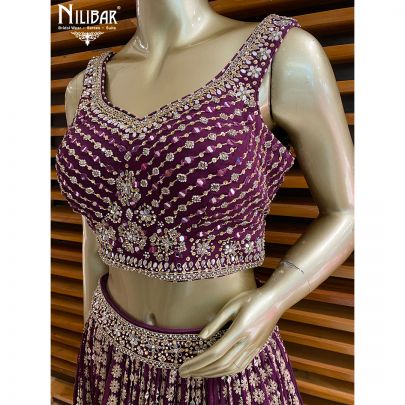 Wine Georgette and Chinon Lehenga
