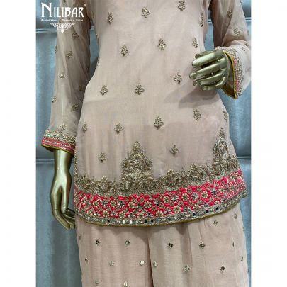 Pastel Peach Georgette and Chinon Garara Suit