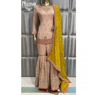 Pastel Peach Georgette and Chinon Garara Suit