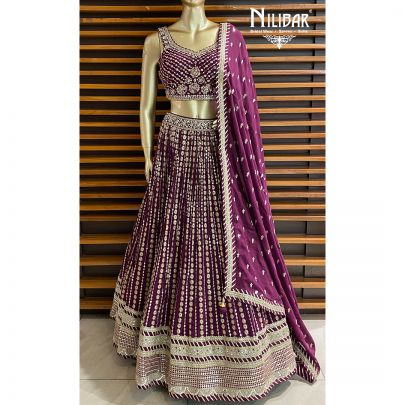 Wine Georgette and Chinon Lehenga