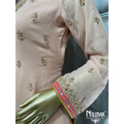 Pastel Peach Georgette and Chinon Garara Suit