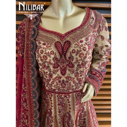 Crimson Red Net Anarkali