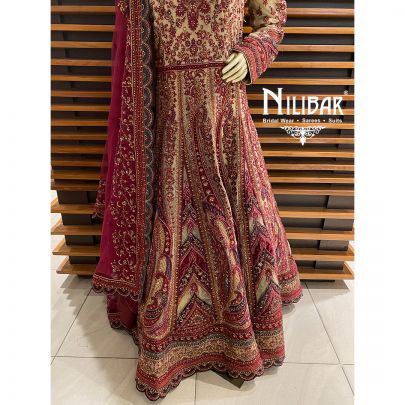 Crimson Red Net Anarkali