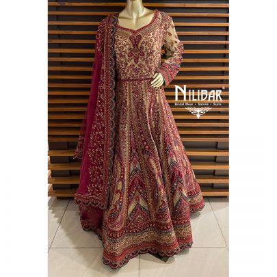 Crimson Red Net Anarkali
