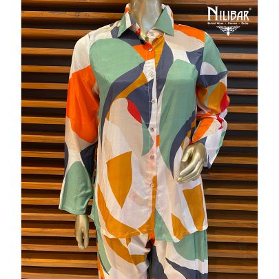 Green and Multicolor Muslin Cotton Co-ord set
