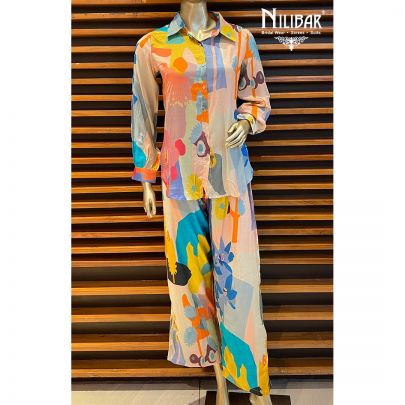 White and Multicolor Muslin Cotton Co-ord set
