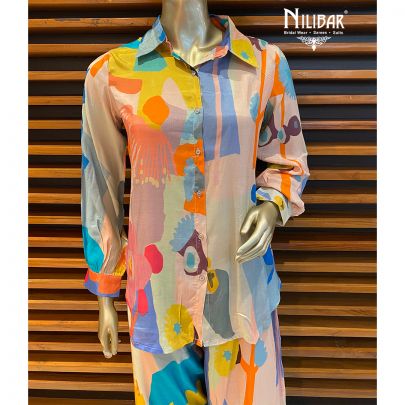 White and Multicolor Muslin Cotton Co-ord set