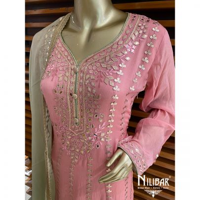 Flamingo Pink Chinon Anarkali Suit