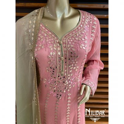 Flamingo Pink Chinon Anarkali Suit