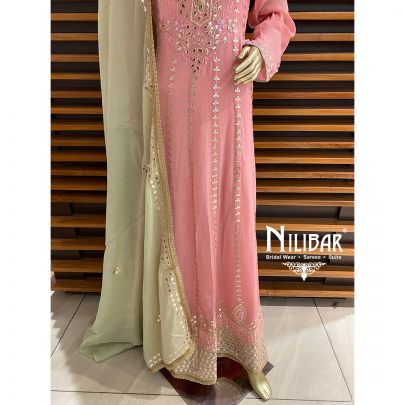 Flamingo Pink Chinon Anarkali Suit